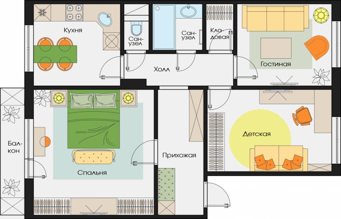 Планировка трёхкомнатной квартиры Планировка трёхкомнатной квартиры