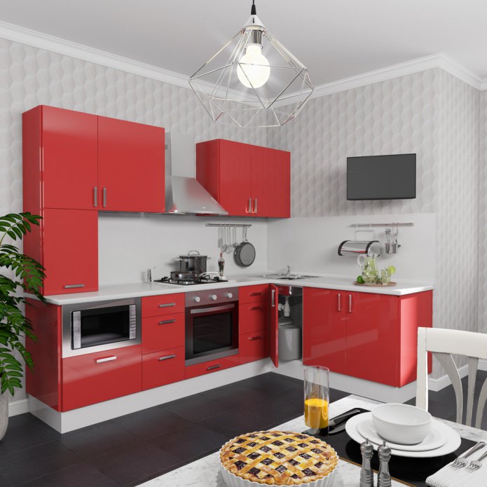 небольшая кухня в красных тонах небольшая кухня в красных тонах