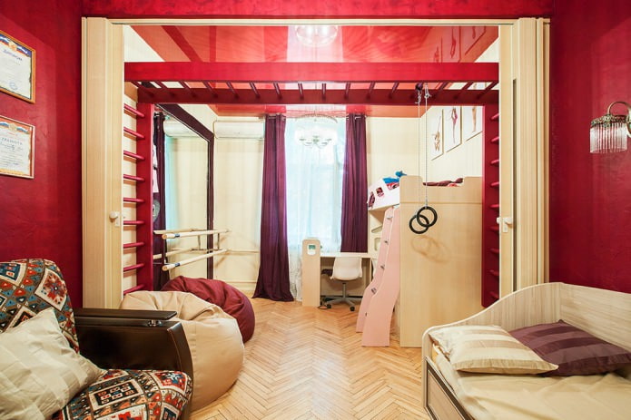 красные стены и потолок в детской красные стены и потолок в детской