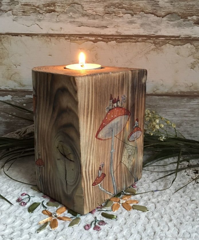 подсвечник из обожженной древесины подсвечник из обожженной древесины